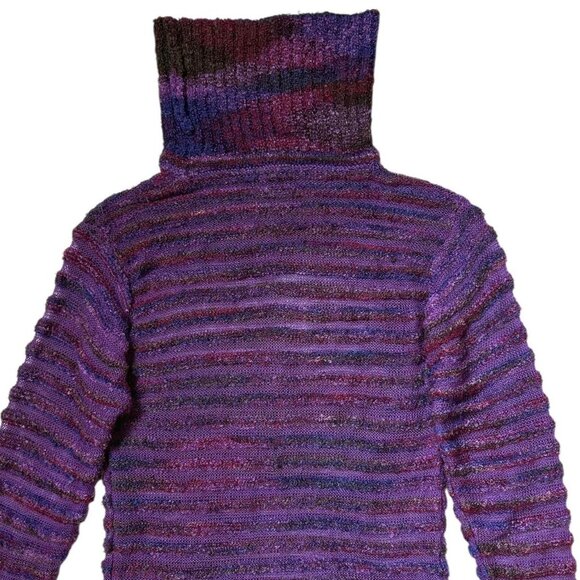 70s vintage long sleeve turtleneck sweater top fitted striped textured pattern. - Picture 4 of 6